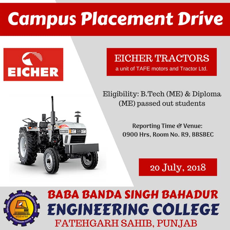 Eicher Campus Placement Drive- 20 July 2018